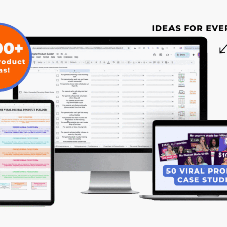 The Popular Digital Product Builder – digital product idea spreadsheet tool with “2000+ viral product ideas” badge