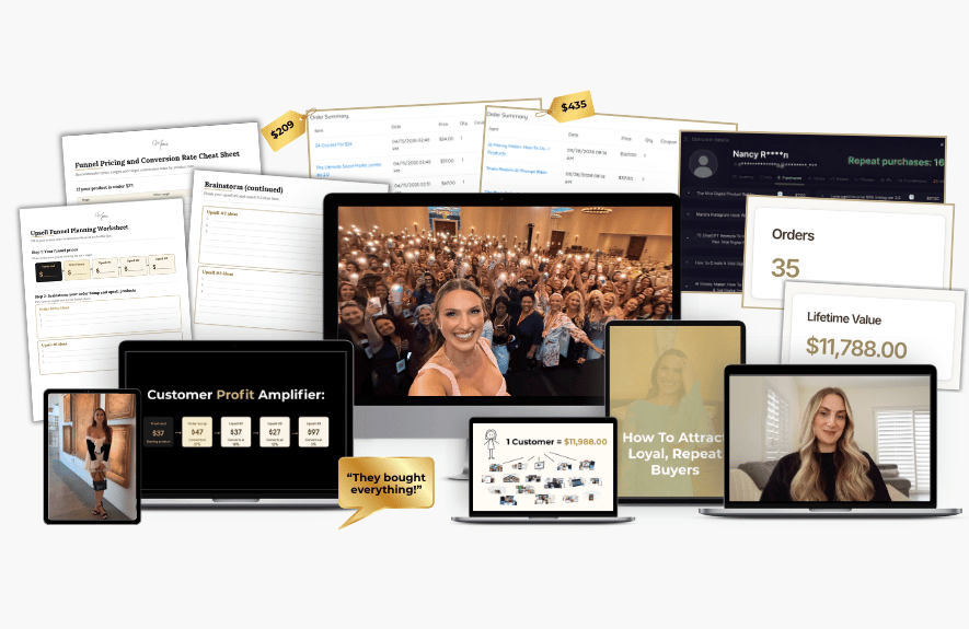 Profit Machine: How We Get Way More Money Per Customer – customer profit optimization course mockup displayed on electronic devices