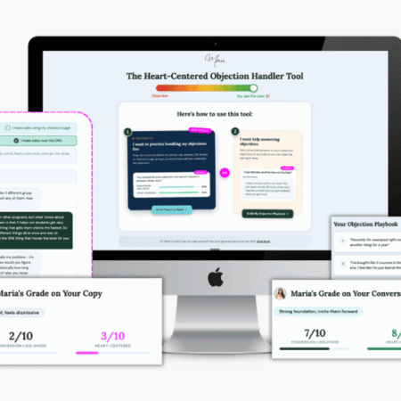 The Heart-Centered Objection Handler Tool – objection handling tool, conversation feedback, and objection playbook displayed on a desktop screen